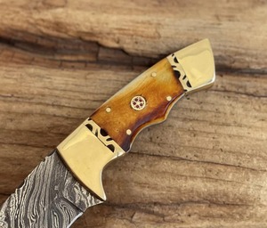 Custom Handmade OEM DIY Skinner Hunting <b>Knife</b> Damascus Steel <b>Bone</b> <b>Handle</b> Clip Point 3mm 8in Overall Leather CKS-187 - Product Image 3