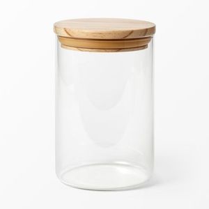 Pot en verre transparent pour cuisine avec couvercle en bois, compatible micro-ondes, hermétique, écologique, design bohème, récipient pour l'organisation des aliments, céréales - Product Image 1