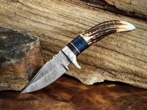 Cuchillo de Caza Fijo de Acero Damasco Recto OEM/ODM DIY con Mango de Cuerno de Ciervo, Espiga Completa, para Supervivencia al Aire Libre y Camping, 3 Años de Garantía - Product Image 3