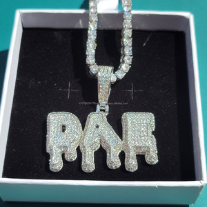 Pendentif Lettre DAE avec Chaîne Tennis et Diamant Moissanite, Collier Hip Hop, Bijoux Bling Personnalisés - Product Image 1