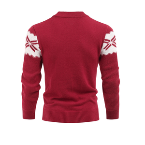 Pull en tricot rouge pour homme, imprimé géométrique blanc, manches longues, hiver, Noël, anti-boulochage, 100 % coton, décontracté, logo frontal - Product Image 3