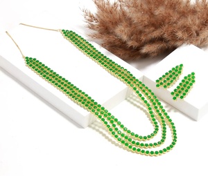 Low MOQ 3 Layer Emerald Long <b>Necklace</b> 22K Gold Plated South Indian Haram Bridal Wedding Jewelry Gift for Her - Product Image 2