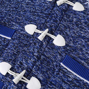 Sigma Premium Blue & White V-neck <b>Toggle</b> Cardigan Classic Knit Women's Sweater with Patch Pockets Winter Casual - Product Image 4