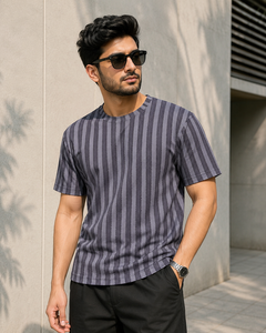 Camiseta de Jersey a Rayas con Cuello Redondo para Hombre, Diseño Superior, Nueva, Corte Regular, Informal, Tejida, Ecológica, de Secado Rápido - Product Image 5