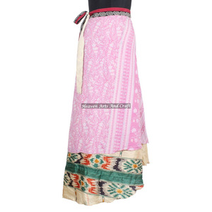 Beautiful Indian Print <b>Wraps</b> <b>Skirts</b> 2 Layer Reversible Magic Silk Saris <b>Wrap</b> Long <b>Skirt</b> Silk Sari Fabric <b>Wrap</b> Around <b>Skirt</b> Fancy - Product Image 3