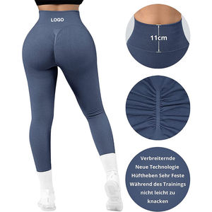 Leggings sans couture taille haute pour femme avec effet push-up et design froncé, couleur unie, en Spandex et Nylon, pour le yoga - Product Image 2