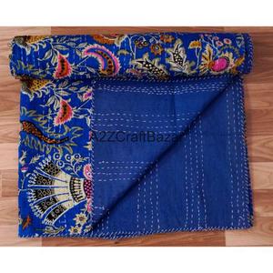 Colcha Kantha india hecha a mano con estampado de bloques, 100% algodón, colcha floral multicolor vintage Gudri para hotel - Product Image 3