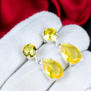 Citrine Gemstone Drop <b>Earrings</b> 925 Sterling <b>Silver</b> Handmade <b>Dangle</b> <b>Earrings</b> Pear Cut Boho Jewelry Wedding Anniversary Birthday - Product Image 5