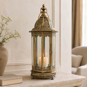 Manufacturer Ramadhan Decor Bronze Tear Drop Metal Lantern Ramazan Gift <b>Moroccan</b> Cutwork Pillar Candle Holder <b>Lighting</b> Fixture - Product Image 5