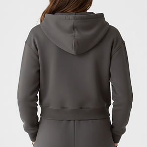 Sudadera Corta de Moda para Mujer, Color Sólido, Manga Larga, Tejido de Algodón, Informal, para Otoño, con Logotipo Frontal y Bolsillos - Product Image 3