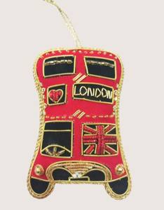 <b>London</b> <b>Bus</b> <b>Toy</b> Zari Hanging with Embroidery & Beadwork – Handmade Fabric Wall Ornament for Home & Souvenir Decor I Zari Keyring - Product Image 3
