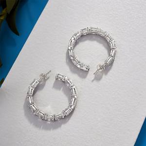 Pendientes de Aro de Plata de Ley 925 con Moissanita de Corte Marquesa para Mujer, Pendientes de Aro de Lujo con Diamantes, Joyería para Boda - Product Image 3