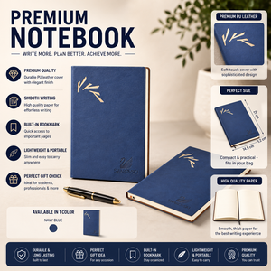 Premium PU Leather A5 Textured Hard Cover Notebook Slim Planning Diary with Built-In <b>Bookmark</b> 100gsm for Office School Gift - Product Image 2