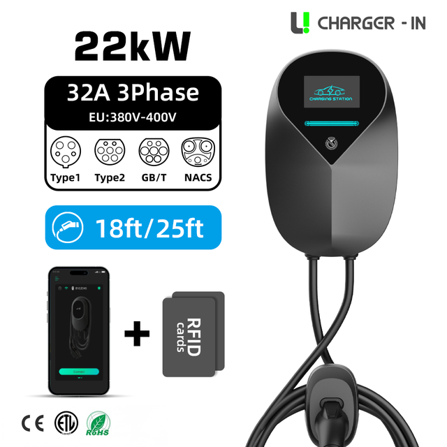 7KW 11KW 22KW EV Charger Wall Mounted Electric Vehicle Charging Station APP Control RFID OCPP DLB EV Charging Pile