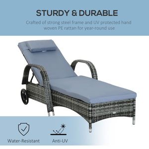 Sdraio Moderna da Esterno in Rattan PE con Telaio in Legno Massello e Alluminio, Cuscino Impermeabile per Spiaggia, Giardino, Villa - Product Image 3