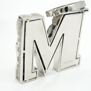 Custom <b>Initial</b> M <b>Pendant</b> with Hand Set Baguette Moissanite – Fully Iced Daisy M Letter <b>Pendant</b> in 925 Sterling <b>Silver</b> - Product Image 3