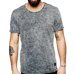 Lavage à l'acide en gros à manches courtes col rond haut court chemise hommes T-shirt blanc 100% coton lavé à l'acide T-shirt - Product Image 1