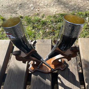 Corne de boeuf à boire Viking de style géorgien avec support élégant pour la décoration intérieure Pièce maîtresse de fête de luxe Corne de buffle Beer Mead par FWE - Product Image 5