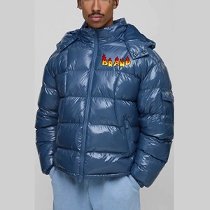 Vestes matelassées en duvet pour hommes à capuche et fermeture éclair, design brillant effet bulle, options de logo personnalisé, prix abordable - Product Image 1
