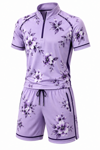 Grace Collection Men's Sporty Streetwear Hooded Quarter-Zip Short Sleeve Top Shorts Set Quick Dry Fleece Winter Solid Color 100% - Product Image 3