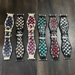 Vintage Genuine Checkered Leather <b>Watch</b> Strap New Hand Tooled Leather Metal Buckle <b>Band</b> Universal for Various Smart <b>Watch</b> Brand - Product Image 5