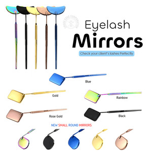 Cils en or de couleur personnalisée Miroir en forme de lune avec poignée portable en acier inoxydable Miroir pratique en forme de demi-lune pour cils - Product Image 5