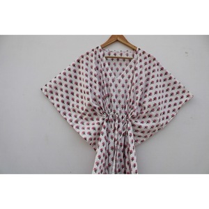Robe Kaftan Longue en Coton Imprimé Floral pour Femme, Col en V, Cordon de Serrage, Décontractée, Respirante, Robe d'Été Bohème, Cache-Maillot de Plage - Product Image 3