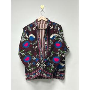 Chaqueta Bohemia de Lujo con Bordado Suzani para Mujer, Cuello Alto, Estampado Floral, Hecha a Mano, de Algodón y Terciopelo, Abierta por Delante, Estilo Casual - Product Image 3