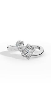 Anillo de Diamantes Cultivados en Laboratorio con Corte Esmeralda y Pera, Curvo, Toi Et Moi, Oro de 14K, Mayorista, Proveedor de Joyería Fina OEM - Product Image 3