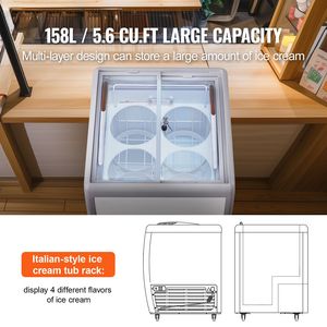 Vetrina refrigerata commerciale da 5,6 piedi cubi per gelato, con 2 vetrine espositive per gelato e congelatore verticale mobile con piano in vetro per uso ristorazione - Product Image 2