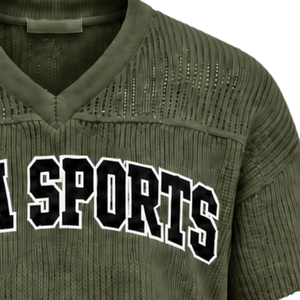 T-shirt de sport rayé vert olive personnalisé en jersey tricoté à col en V et manches courtes, respirant, coupe oversize, décontracté, pour tenue d'équipe athlétique - Product Image 6