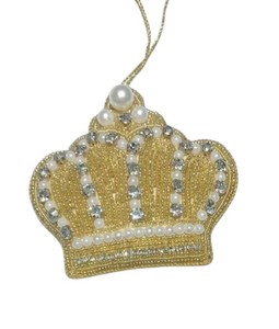 Ornement suspendu de luxe en fil d'or Zari brodé avec perles et billes, décoration royale pour sapin de Noël - Product Image 1