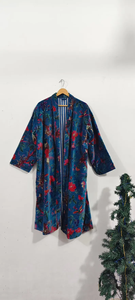Robe Kimono en Coton Imprimé au Bloc, Col en V, Séchage Rapide, Manches Longues, Longueur Intégrale, Légère, pour Demoiselle d'honneur, Idéale Plage d'Été - Product Image 4