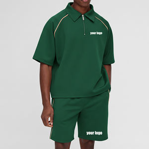 Polo et short pour homme en coton 100% de haute qualité, taille plus, uni, écologique, avec logo brodé personnalisé, imprimé, streetwear 2 pièces - Product Image 4