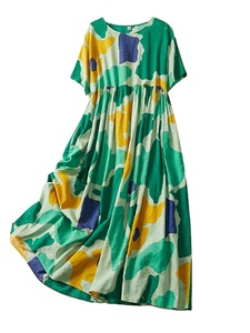 เดรสแม็กซี่ไซส์ใหญ่สไตล์โบฮีเมียนลายดอกไม้สำหรับฤดูร้อน ผ้าฝ้ายใส่สบายทรงหลวมเอวธรรมชาติ ระบายอากาศได้ดี ปักลายด้วยมือ - Product Image 4