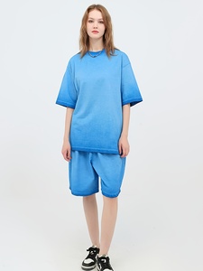 Ensembles T-shirts et shorts mode pour femmes, été, écologiques, anti-plis, anti-boulochage, séchage rapide, personnalisables, en polyester/coton lavé - Product Image 1
