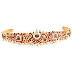 Kempu Moon Design Ottiyanam Fashion Body Jewelry Gold Plated Ruby Zinc Alloy Crown Earrings for Women - Product Image 2