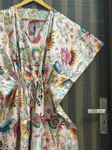 Women Cotton <b>Kaftan</b> Dress Printed Loose Boho Beach Cover up Summer Maxi Daily Natural Washable Lounge Wear Kimono Robe <b>Plus</b> <b>Size</b> - Product Image 3
