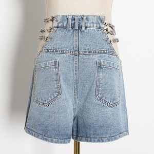 High <b>Waist</b> Denim Shorts WomenStyle Hollow Out <b>Chain</b> Detail Breathable Stonewashed Cotton Short Skirt Pants - Product Image 6