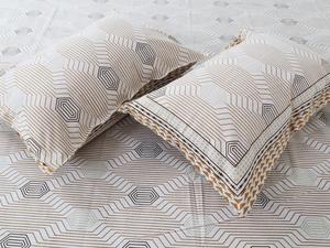 Drap de lit double en pur coton imprimé abstrait beige et marron à motif géométrique avec taies d'oreiller - Product Image 3