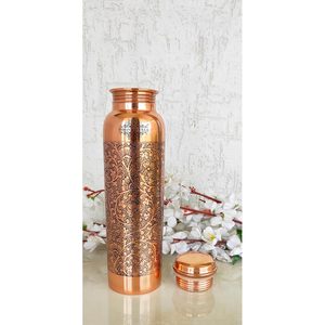 Bouteille d'eau en cuivre, design gaufré foncé, bienfaits ayurvédiques pour la santé, marron (900 ml/0,9 litre) - Product Image 2