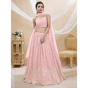 Paillettes roses spectaculaires Georgette Wedding Wear Lehenga Choli - Product Image 1