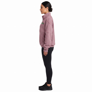 Pull oversize pour femme en molleton épais, col montant, manches trois-quarts, épaules tombantes, fermeture éclair quart de tour, personnalisable sur le devant - Product Image 3