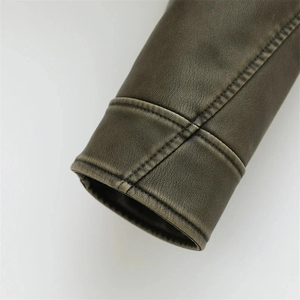 Chaqueta de Motociclista Retro Vintage para Mujer, Holgada, de Cuero Sintético PU con Cremallera, Estilo Urbano, con Cinturón de Cuero Genuino - Product Image 5