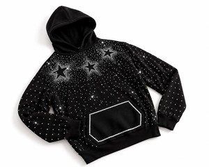 Sweat-shirt à capuche pour homme avec strass, imprimé étoile noire, style streetwear oversize, tricoté, mode hiver - Product Image 4