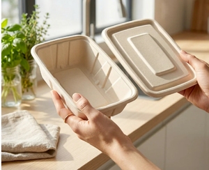 Bagasse Disposable <b>Lunch</b> <b>Box</b> Rectangular Food Container Compostable Microwavable Rectangular Meal Prep Tray for Restaurant - Product Image 1