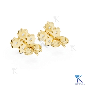 Lab Grown Diamond Geometric Cross <b>Stud</b> Earrings 4 Stone Open Center 18K Solid Gold Luxury Fine Women Jewelry Anniversary Party - Product Image 6