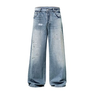 Jeans Casuales de Invierno para Hombre, de Mezclilla Tejida, Color Azul Claro, Corte Ancho y Holgado, de Secado Rápido, Ligeros y Cómodos - Product Image 1