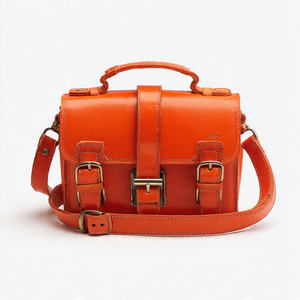 Orange PU Leather Crossbody Bag Buckle Closure Small Square Shoulder Purse for Commuting Shopping Travel - Product Image 2