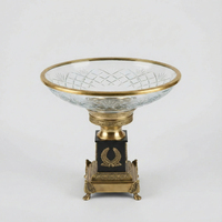 Tazón de Cristal de Lujo de Alta Calidad con Borde Dorado, Base de Metal, Hecho a Mano, Apto para Lavavajillas, Plato para Servir en Bodas, Decoración del Hogar
